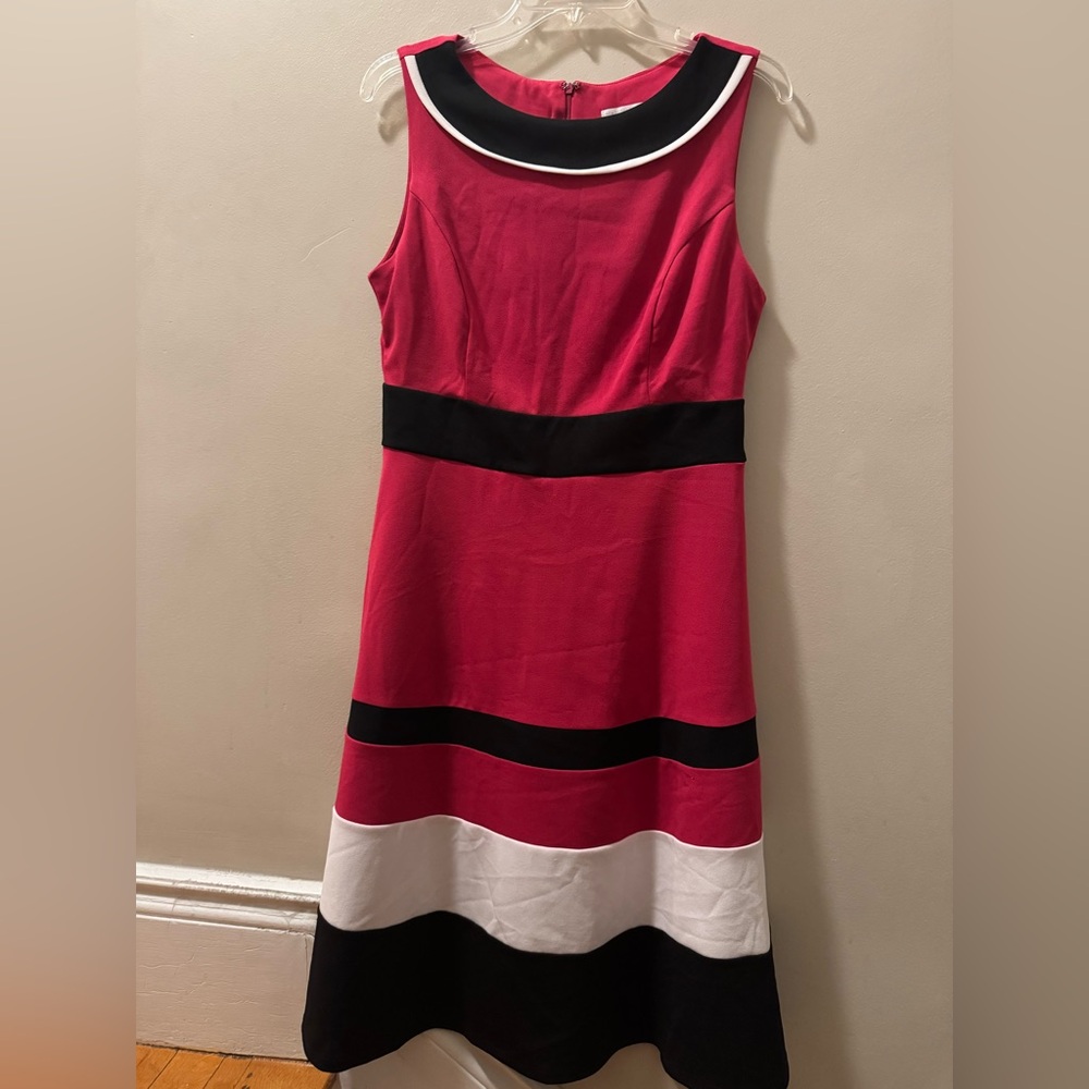 New York & Company Pink and Black Sleeveless A-line Dress